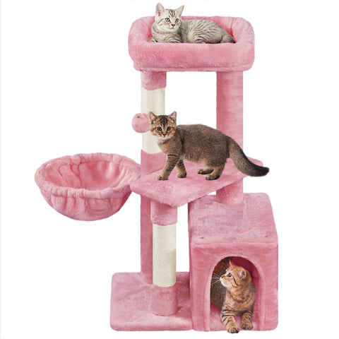 34.5" H Cat Tree Tower with Condo and Perches, Pink