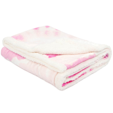 Pink Tie Dye Sherpa Back Throw Blanket, 50" X 60", Microfiber, Pink