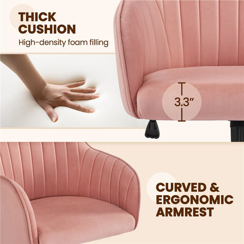 s Velvet Mid-Back Task Chair with Armrests, Pink