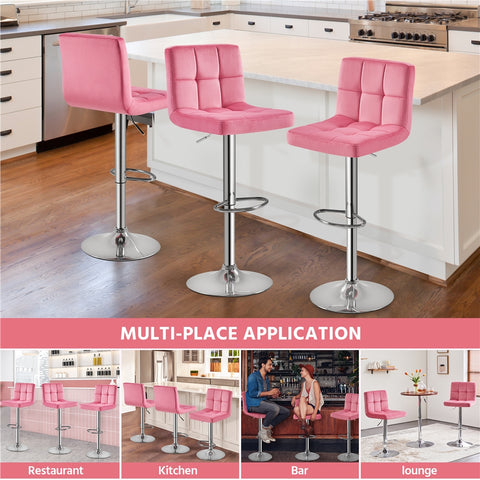Adjustable Modern Velvet Counter-Height Mid-Back Barstool, Set of 2, Pink