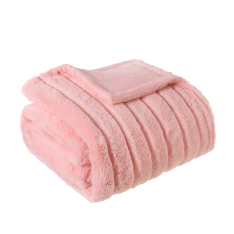 Pink Stripe Faux Fur Throw Blanket, 50"X60"