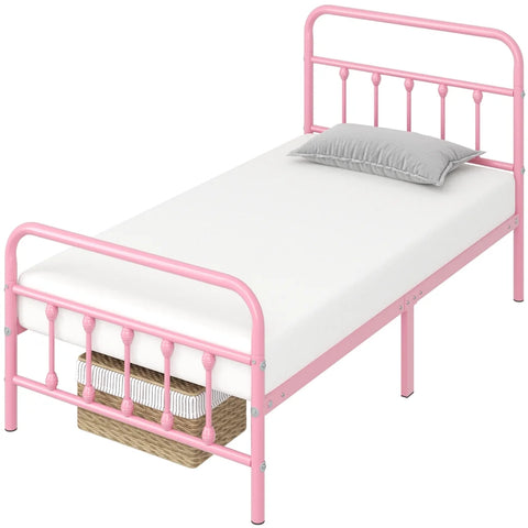Twin XL Metal Bed with High Headboard and Footboard, Pink