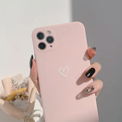 Silicone Soft Heart Phone Case for Iphone 12 Mini 13 11 14 15 Pro Max XR X XSMAX 7 8 plus Case Candy Color Pink Funda Cover Capa