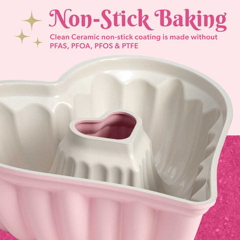 Premium Nonstick Heart Shaped Fluted Pan, Dishwasher Safe, 9.5 Inch, Pink