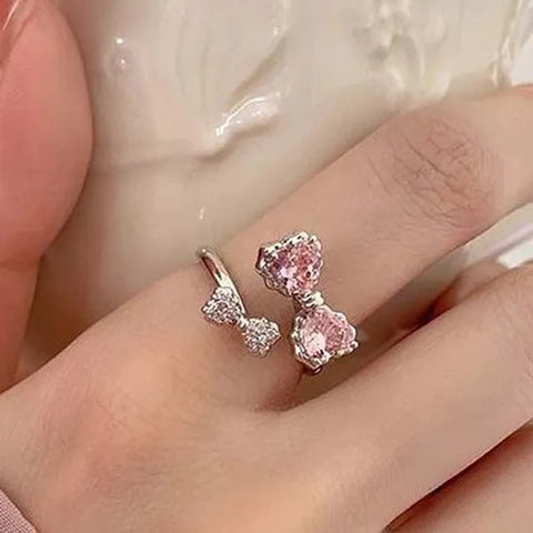 Pink Love Heart Rings for Women Opening Personality Thorn Finger Ring Fashion Sweet Girls Jewelry Wedding Party Accessories 2023