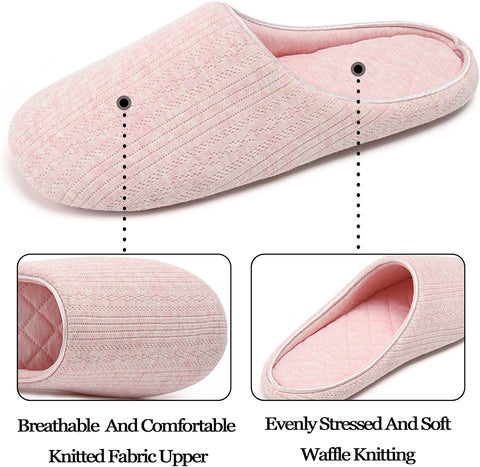 Womens House Slippers Indoor,Lightweight Soft Cozy Memory Foam Slip on Bedroom Slippers for Women,Comfy Women'S Washable Cotton Home Slippers Closed Toe Size Gray Pink Blue
