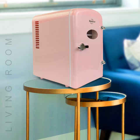 6 Can AC/DC Retro Mini Cooler Personal Mini Fridge Refrigerator, Pink