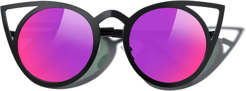 Cat Eye Sunglasses round Metal Cut-Out Flash Mirror Lens Sun Glasses S8064