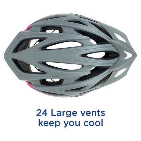 Women'S Pro Gray Pink Bike Helmet (Universal Dial, 24 Large Vents, Ages 14+)