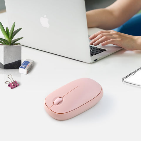Slim Wireless 3-Button Computer Mouse, Bluetooth and Nano USB Receiver, 1600 DPI, Pink