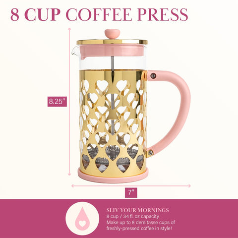 French Press Coffee Maker with Heart Shaped Measuring Scoop, 34 Ounce, Pink