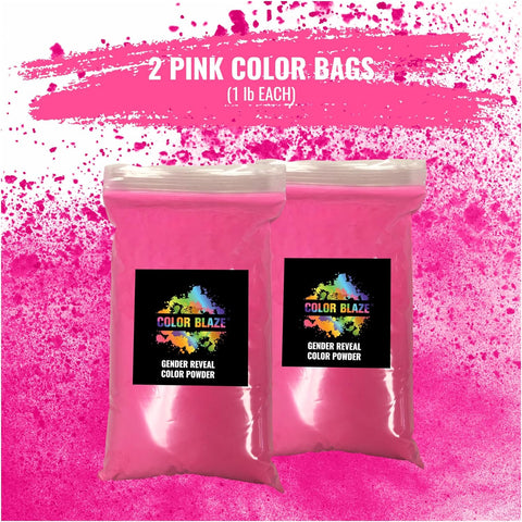 Pink Baby Gender Reveal Powder - 2 Pounds of Pink Colored Powder for Girl - for Motorcycle Burnout, Toss, Photoshoot, Party & Festival - Combo Pack of 2 Bags with 1 Pound - Pink