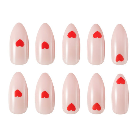 Stay Press'D, Press on Nails Set, Pink Hearts-Almond Shape, Heart to Heart, 30 Nails