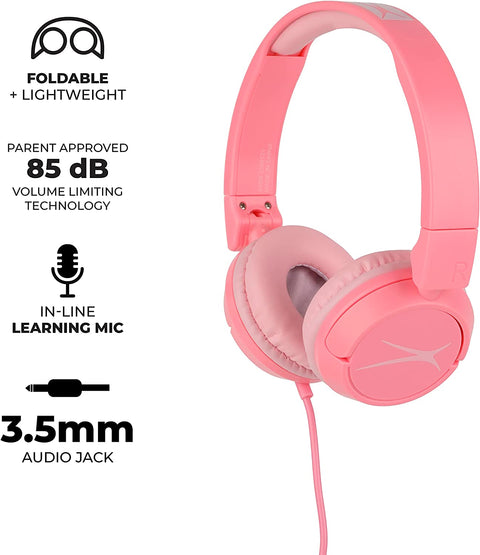 over the Ears Kids Headphones - Wired - Volume Limiting Technology for Developing Ears, Ages 6-9, Perfect for Learning from Home, Pink