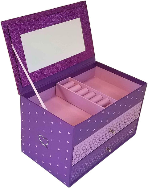 Jewelry Box for Girls - Pink and Purple Sparkles with Hearts and Pink Trim (Purple Sparkle)