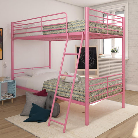 Convertible Twin over Twin Metal Bunk Bed, Pink