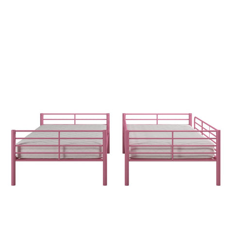 Convertible Twin over Twin Metal Bunk Bed, Pink