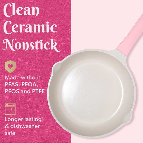 Nonstick Fry Pan with Clean Ceramic Nonstick Coating, 10 Inch, Pink
