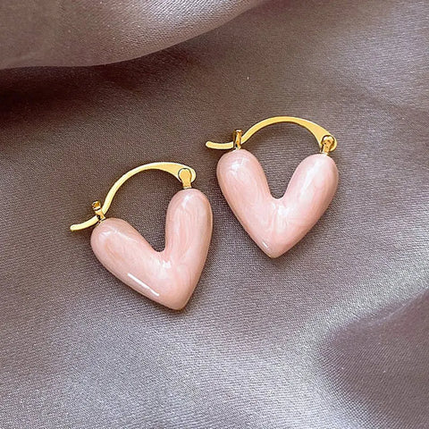 2023 New Korean Light Luxury Pink Oil Dropping Love Stud Earrings for Women Fashion Elegant Metal Jewelry Gifts