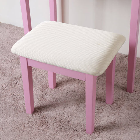 Moniya Wood Vanity Table and Stool Set, Pink