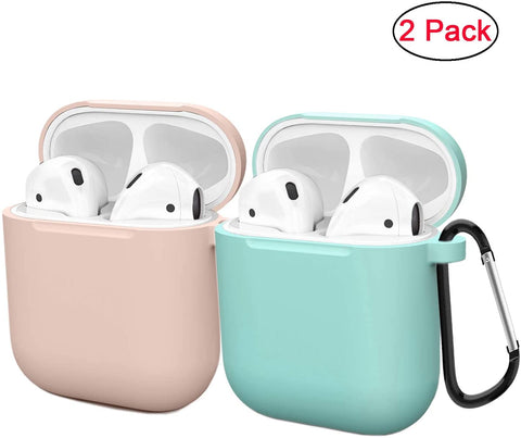 Compatible Airpods Case Cover Silicone Protective Skin for Apple Airpod Case 2Nd &1St Generation (2 Pack) (Pink-Turquoise)