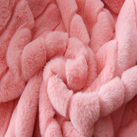 Pink Stripe Faux Fur Throw Blanket, 50"X60"