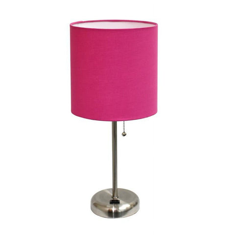 Stick Lamp with Charging Outlet and Fabric Shade, Pink