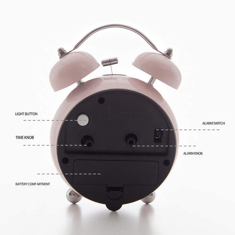{Loud Alarm Clock for Deep Sleepers) 3.5'' Twin Bell Alarm Clock with Backlight for Bedroom,No-Ticking,Cute(Pink)