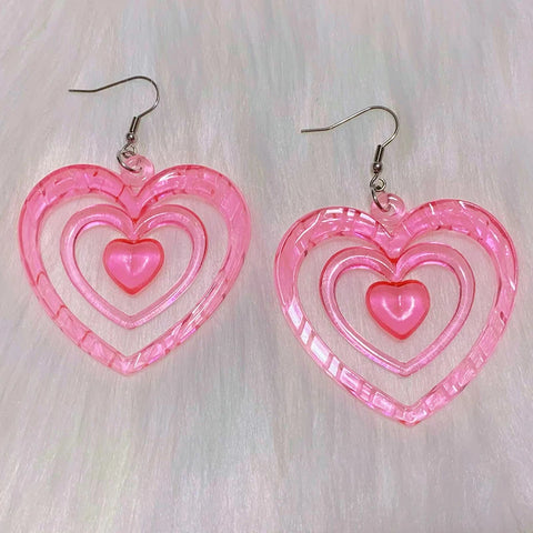 Y2K Earrings Pink Hollowout Heart Earrings Korean Fashion Kawaii Aesthetic Harajuku DIY Love Earrings for Women 2000S Jewelry