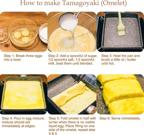 Tamagoyaki Japanese Omelette Pan, Nonstick Tamagoyaki Egg Pan, Rectangle Tamago Pan Small Frying Pan with Silicone Spatula Brush, 7” X 5”, Pink