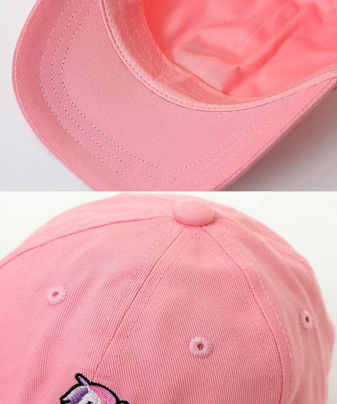 Kids Girls Pink Cotton Baseball Cap Unicorn&Rainbow Embroidery Sun Hat