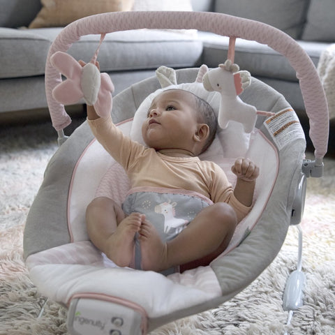 Flora the Unicorn Vibrating Infant Baby Bouncer, Pink